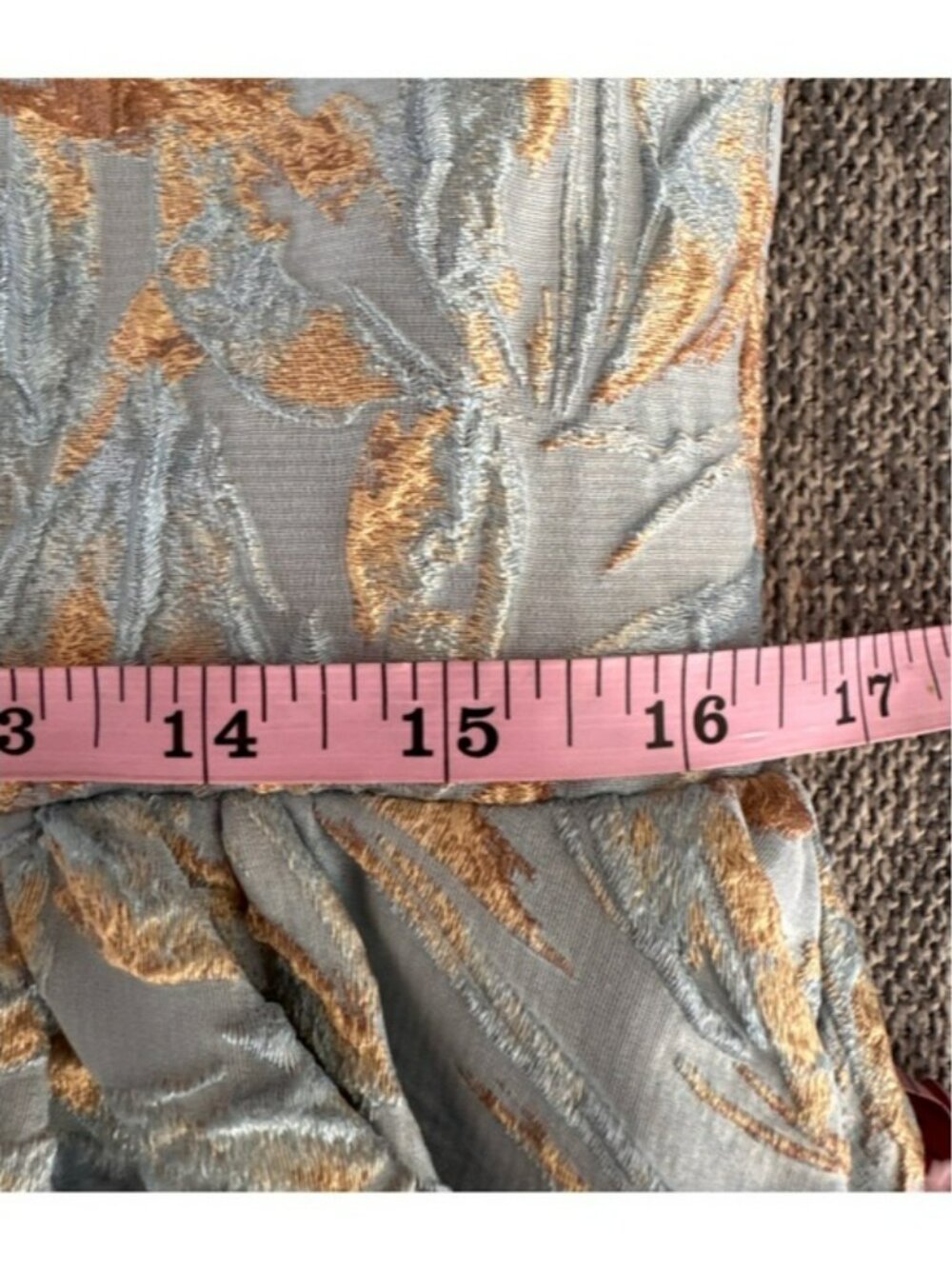 Mac Duggal Light Blue and Gold Puff-Sleeve High-Low Jacquard Gown #11608 Sz: 10 - Picture 9 of 12